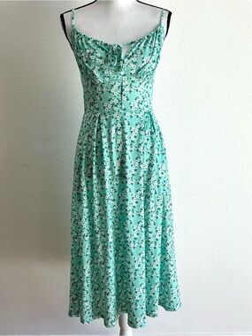 Caracilia Sun Dress Women’s Sz S Green Floral Boho Spring Summer Sundress